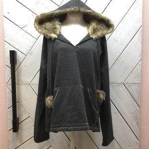 NWT Alfani heather gray fur hooded sweater